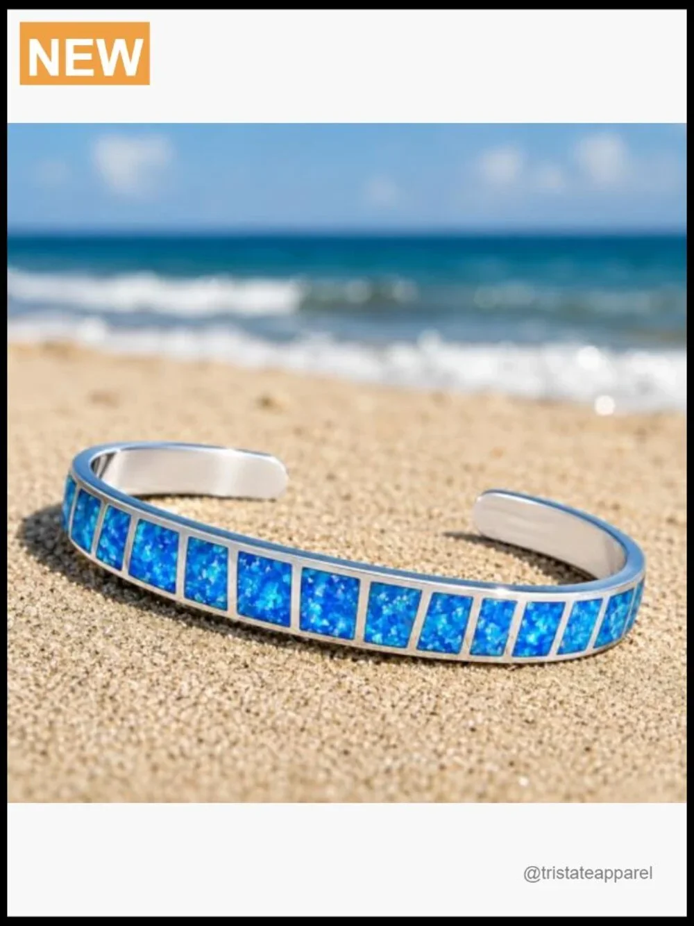 Adjustable Cuff Bracelet with Opal Inlay Silver Finish Boho Style